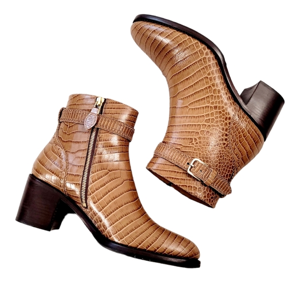 The Office Of Angela Scott Moc Croc Alligator Leather Ankle Boots 40 WIDE - Picture 6 of 16